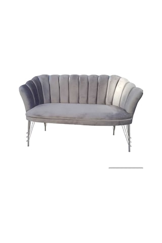 Garden House Gri Kumaş Gümüş Metal Ayaklı Gümüş Şeritli Çay Seti Koltuk Ofis Koltuk Takımı Bekleme Koltuğu Gri