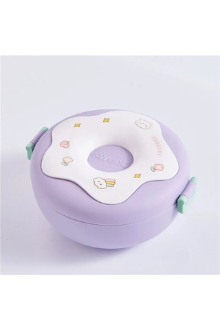 Geeroyoo Çocuklar İçin Pratik Ve Renkli 3 Bölmeli Donut Temalı Yemek Kabı - Sızdırmaz Kapaklı Mor