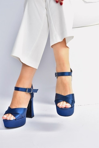 Fox Shoes Lacivert Saten Kumaş Platform Topuklu Kadın Ayakkabı M348202404 Lacivert