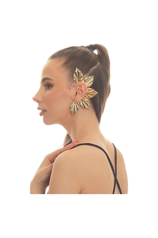 Kadın Altın Renk Lak Kaplama Zirkon Taşlı Yaprak Stilizesi Sol Kulak Earcuff&kıkırdak Küpe Çok Renkli