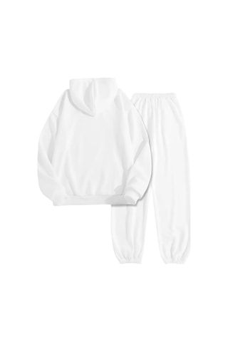 Beyaz Eşofman Takımı Kırmızı Hawaii Baskılı, Kapüşonlu Sweatshirt Ve Jogger Pantolon Beyaz