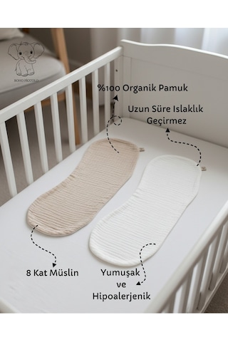 Sıvı Geçirmez 8 Katlı Müslin Bebek Omuz Mendili %100 Pamuk 2'li Paket Omuz Örtüsü Bej Ve Ekru Bej