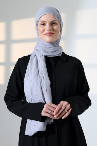 Kadın Tesettür Bambu Kraş Şal, Ütü Gerektirmeyen Doğal Hijab Başörtüsü 75x180 Cm - Gri
