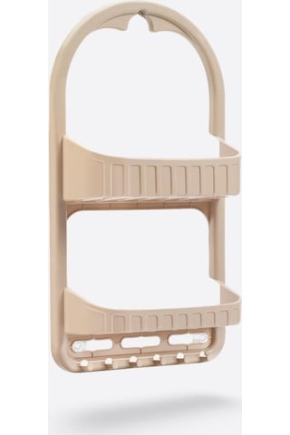 Flosoft 2 Raflı Şampuanlık, Duşa Asılabilir Vantuzlu Banyo Şampuan Sabun Kozmetik Düzenleyici Kahverengi