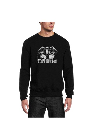 Metallica For Whom The Bell Tolls Baskılı Siyah Erkek Sweatshirt