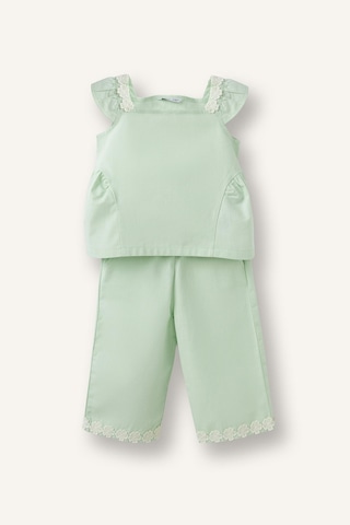 Defacto Floral Keten Görünümlü 2li Takım Kız Bebek H4734a526smgn1139 Yeşil-gn1139
