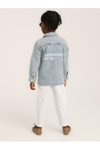 Erkek Çocuk Downhill Yazılı Kot Ceket-15632 Mavi