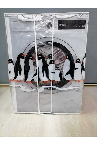 Penguen1 Desenli Şeffaf Çamaşır Makinesi Örtüsü 0,18 Mm Kalınlığında
