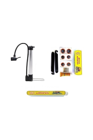 Bisiklet Kısa Alüminyum Pompa 32 Cm + Lastik Tamir Mini Yama Seti Sarı - Siyah Bisiklet Kısa Alüminyum Pompa 32 Cm + Lastik Tamir Mini Yama Seti Sarı - Siyah