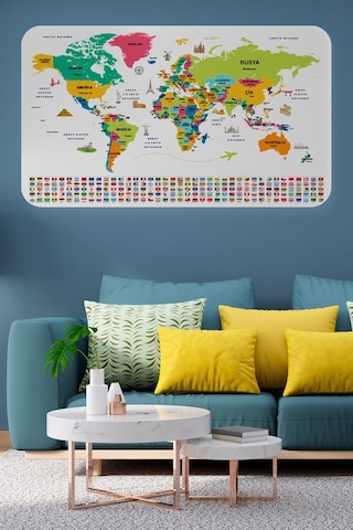 Harita Sepeti Türkçe Ülke Bayrak Lı Eğitici Başkent Detaylı Atlası Dünya Haritası Duvar Sticker -3860-a-60 X 105 CM