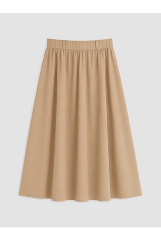 Lcw Modest Bej Beli Lastikli Poplin Kloş Etek