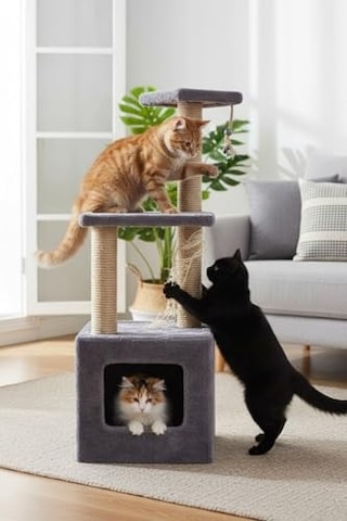 Reyo Pet Basamaklı Yuvalı Kare Kedi Tırmalaması Gri 115 X 35 X 30 Cm