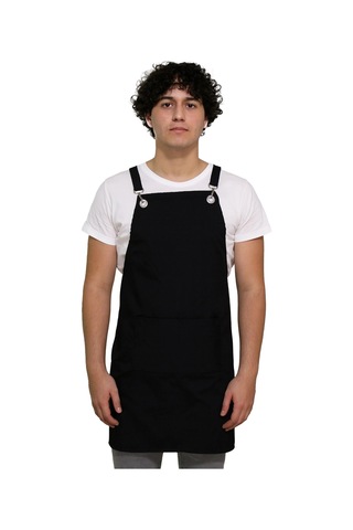 Siyah Askılı Şef Önlüğü Mutfak Ve Barista Önlüğü Dayanıklı Kumaş