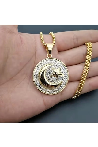 Unisex Kolye Lal Ay Yıldız Erkek Kolye/kadın Kolye Altın Rengi Kaplama Kolye