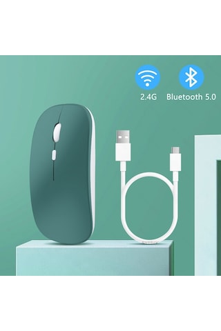 Samsung Uyumlu Tablet Şarj Edilebilir Sessiz Mouse Bluetooth + 2.4hz Wif