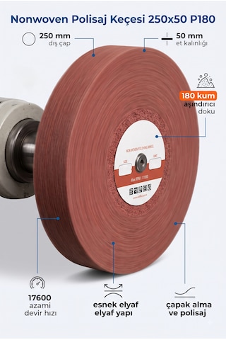 250x50 Mm P180 Polisaj Keçesi Çapak Alma Ve Metal Yüzey Parlatma Diski 1 Adet