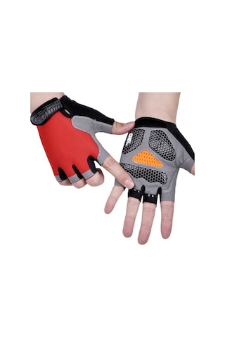 Happychildhood Spor Yarı Parmaklı Eldivenler Erkekler Ve Kadınlar Açık Havada Bisiklet Sürmek Kırmızı
