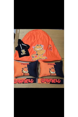 Garfield Siyah Süper Set Dörtlü Servis Kılıfı + İkili Yastık Ve Kemer Kılıfı +vites Polar+havlu Set