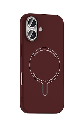 iPhone Uyumlu 16 Kılıf M-safe Şarj Özellikli Kamera Korumalı Ata Elio Sert Pc Kapak - Bordo