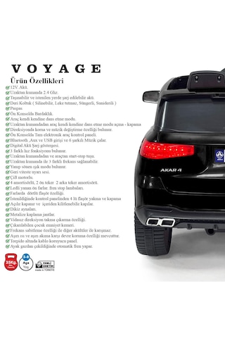 Akülü Uzaktan Kumandalı Siyah Araba Voyage Gt 4x2 Deri Koltuklu
