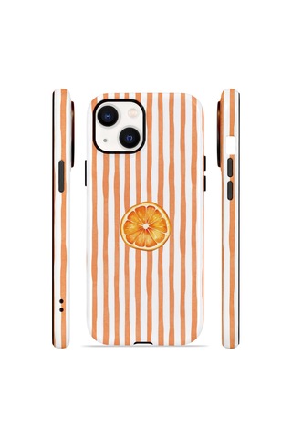 Apple iPhone Uyumlu 15 Vorian Çift Katmanlı Magsafe Kılıf Orange Slice Stripe