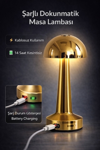 Zenlight Mantar Masa Lambası Altın