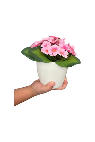 Yapay Çiçekçiniz Beyaz Renkli Saksıda Canlı Renkli Gerçek Dokulu Yapay Menekşe pembe