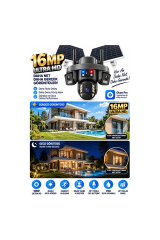 Premium 16mp 4g Solar Güvenlik Kamerası Çift Panel Ptz İnsan Takip Renkli Gece Görüş Ip66 Okam Pro