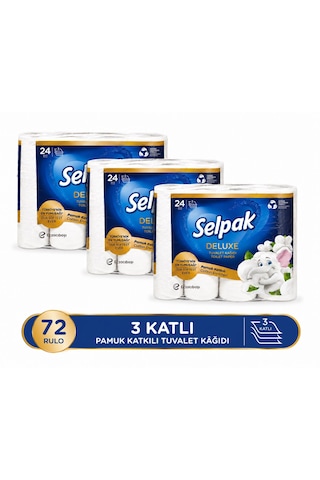 Selpak Deluxe Tuvalet Kağıdı Pamuk Katkılı 72 Rulo