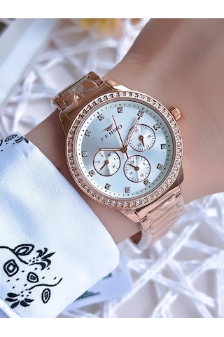 Ferro Rose Gold Renk İç Fonksiyonları Aktif 3 Atm Çelik Kordon Kadın Kol Saati Bfm21077awt-c