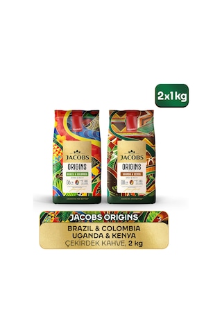 Jacobs Origins Brazil & Colombia + Uganda & Kenya Çekirdek Kahve 1 Kg 2'li Paket Çekirdek Kahve