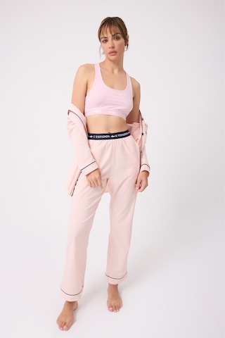Lespadon Marısılk Seastrıpe Premium Dokuma Uzun Kollu Uzun Pantolonlu Kadın Pijama & Lounge Takımı-3211 Pembe