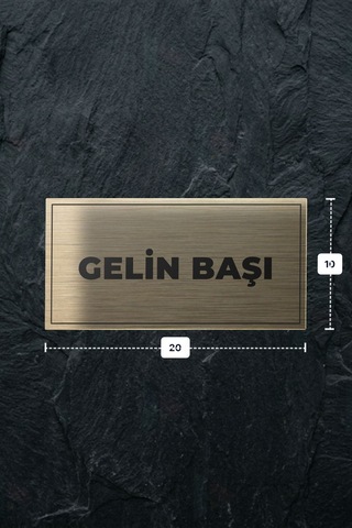 Gelın Başı Yazılı - Metal - Gold Renk - Kapı İsimliği - 20x10 Cm
