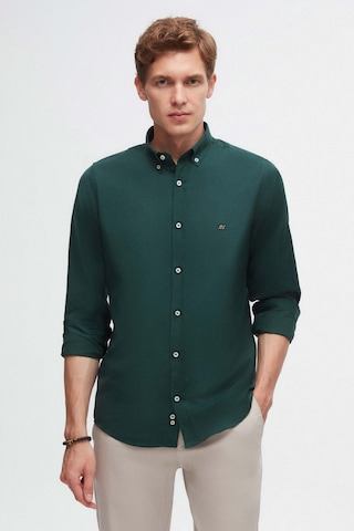 Ds Damat Slim Fit Yeşil Oxford Düğmeli Yaka Kolay Ütülenebilir Nakış Detaylı Pamuklu Gömlek 4HC02ORT03265 Yeşil