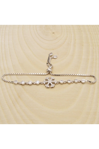 Taşlı Kar Tanesi Gümüş Bileklik Asansör Kilitli Wsb103