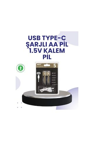 Type-c Usb İle Hızlı Şarj Edilebilir Aa Kalem Pil 1.5v Lityum Çiftli Paket