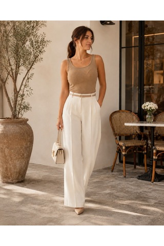 Unika Boutique Kadın Fittili Kalın Askılı Crop Atlet Vizon