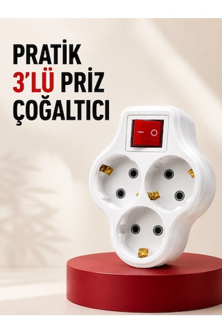 3 Lü Topraklı Priz Çoklayıcı Açma Kapama Anahtarlı Direkt Prize Takılan Adaptör 1