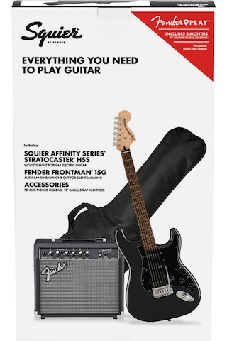 Squier Affinity Strat Hss Frontman 15g Amp Charcoal Frost Metallic Elektro Gitar Seti