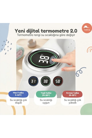 Katlanabilir Termometreli Bebek Küveti, Kaymaz Banyo Yastığı - Yenidoğan Bebekler İçin Küvet