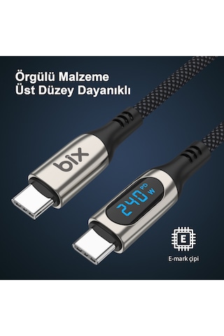 Bix BXCC243 Type-c To Type-c 240 W 480 Mbps Şarj Ve Data Kablosu