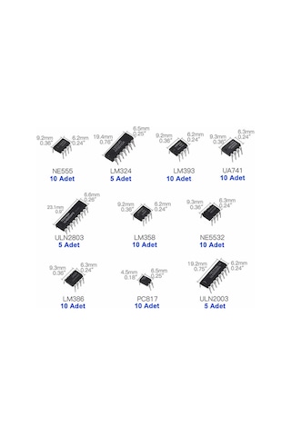 85 Parça 10 Tip Entegre Devre Seti Lm324 Lm358 Lm386 Lm393 Ua741 Ne5532 Ne555 Pc817 Uln2003 Uln2803