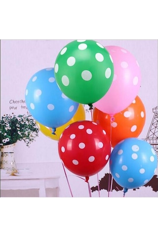 25 Adet Renkli Puantiyeli Balon Helyum Gazı Uyumlu Puantiyeli Dekor Balon Renkli Doğum Günü Balonu