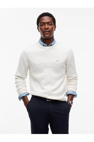 Tommy Hilfiger Erkek Classic Cable Crew Kazak Beyaz