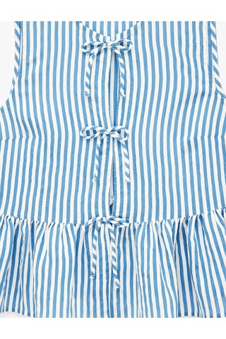 Koton Kolsuz Fiyonklu Önden Bağlamalı Çizgili Peplum Bluz Mavi Çizgili 6sak60246ew