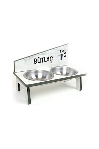 Realwood Suya Dayanıklı İsim Baskılı Çelik Kaseli Kedi Köpek Mama Stantı