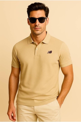 New Balance Bej Classic Basic Logo Polo Yaka Pike Tişört Mnt3415-mop Bej