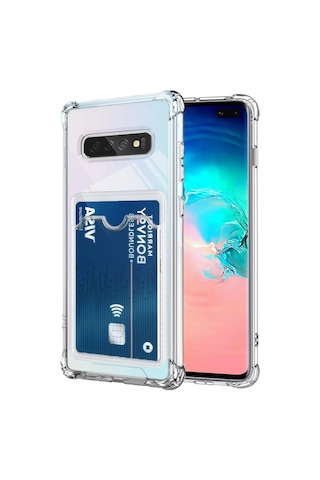 Samsung Galaxy S10 5G Uyumlu Kılıf Extra Köşe Korumalı Kartlıklı Cüzdanlı Silikon Kapak Şeffaf