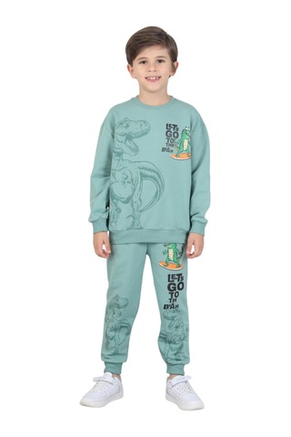 Erdem Kıds Erkek Çocuk Dinozor Baskılı Pijama Takımı İki İplik Eşofman Takımı Okul İkili Takım Mint Yeşili Mint Yeşili