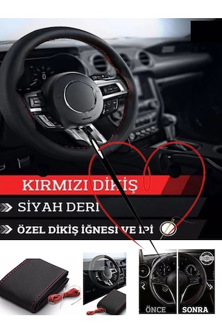 Honda Civic 2006-2011 Deri Direksiyon Kılıfı Dikmeli Kırmızı Dikişli Diğer
